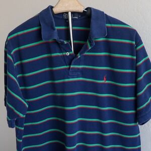 Polo Ralph Lauren‎ Striped Polo Shirt Men's XL Navy Green Red Y2K Preppy 90s Vtg